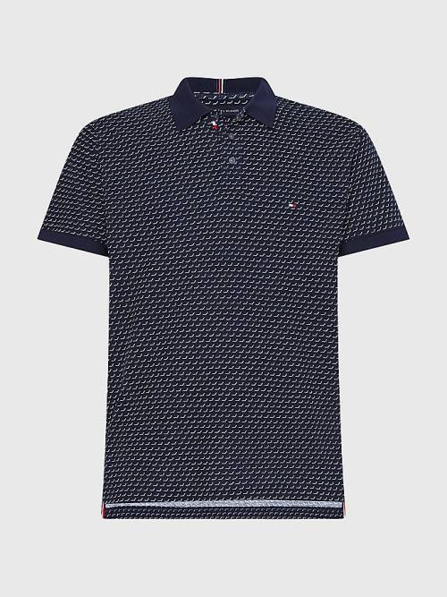 Blue Tommy Hilfiger Print Regular Fit Men's Polo Shirts | TH862WPS