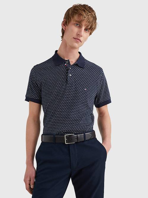 Blue Tommy Hilfiger Print Regular Fit Men\'s Polo Shirts | TH862WPS