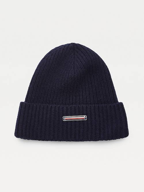 Blue Tommy Hilfiger Pure Cashmere Rib-Knit Beanie Men\'s Hats | TH209QLV