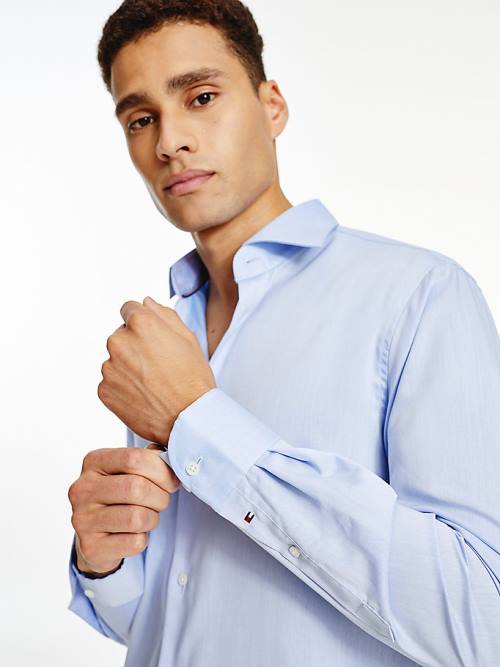 Blue Tommy Hilfiger Pure Cotton Fitted Men's Shirts | TH034OFH