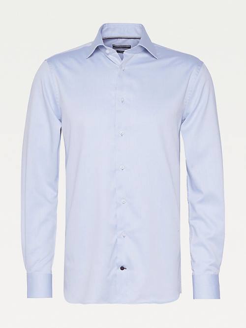 Blue Tommy Hilfiger Pure Cotton Fitted Men's Shirts | TH034OFH