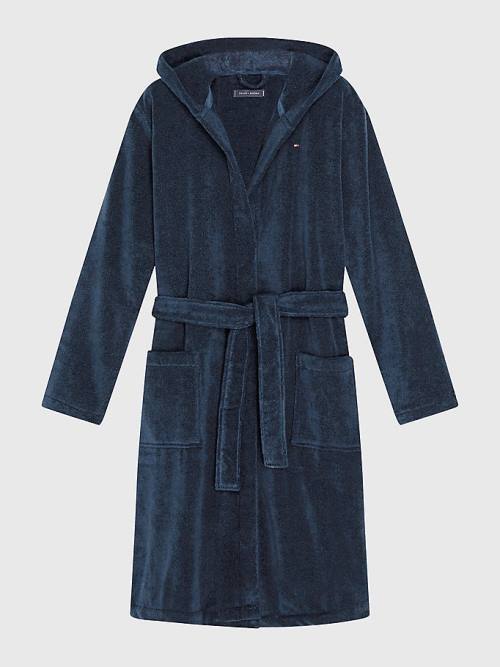 Blue Tommy Hilfiger Pure Cotton Hooded Bathrobe Men's Pyjamas | TH052MYX