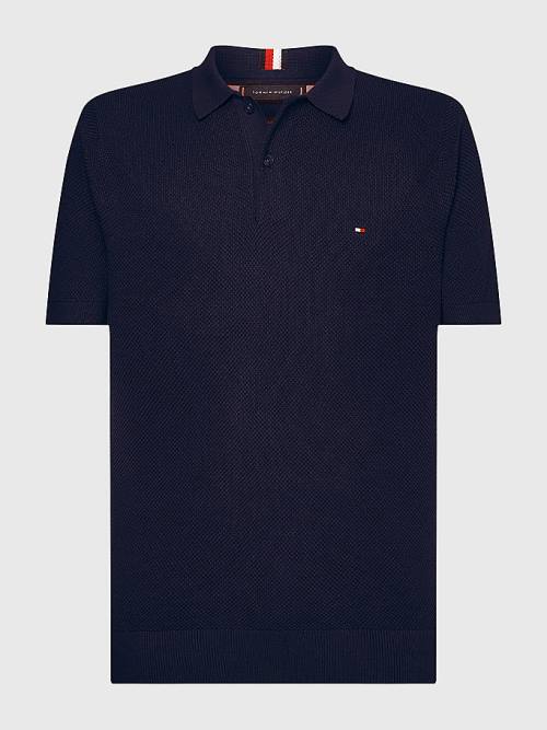 Blue Tommy Hilfiger Pure Cotton Signature Detail Polo Men's Sweaters | TH175MZX