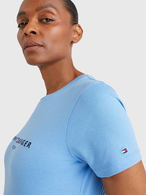 Blue Tommy Hilfiger Pure Organic Cotton Logo Women's T Shirts | TH083WRV