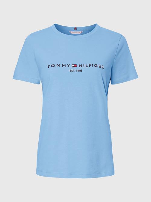 Blue Tommy Hilfiger Pure Organic Cotton Logo Women's T Shirts | TH083WRV