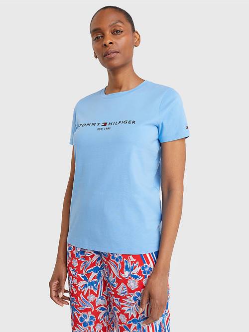 Blue Tommy Hilfiger Pure Organic Cotton Logo Women\'s T Shirts | TH083WRV