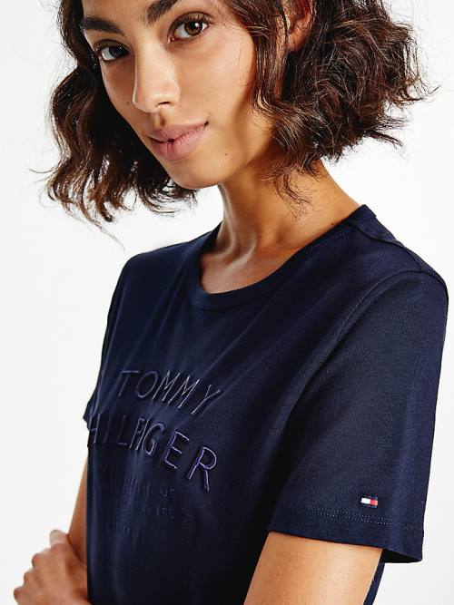 Blue Tommy Hilfiger Pure Organic Cotton Embroidery Women's T Shirts | TH125LFR