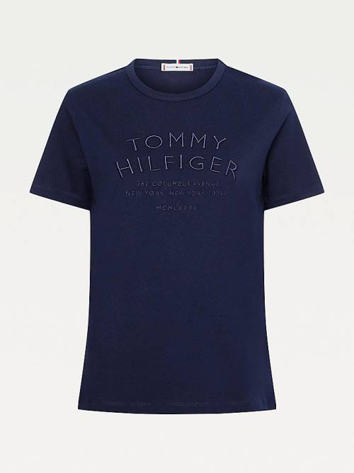 Blue Tommy Hilfiger Pure Organic Cotton Embroidery Women's T Shirts | TH125LFR