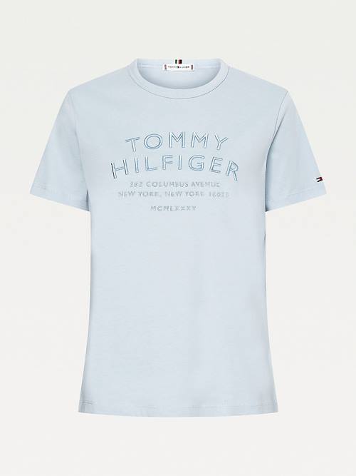 Blue Tommy Hilfiger Pure Organic Cotton Embroidery Women's T Shirts | TH642YPN