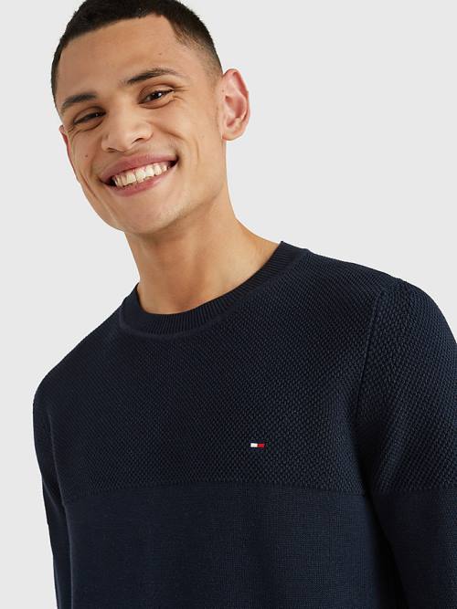 Blue Tommy Hilfiger Pure Supima Cotton Flag Embroidery Jumper Men's Sweaters | TH269MED