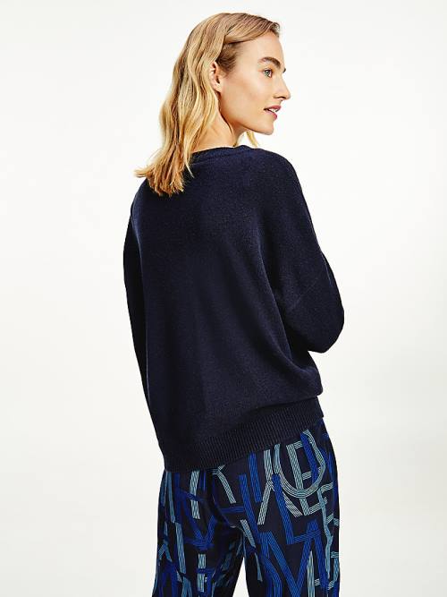 Blue Tommy Hilfiger Pure Wool Round Neck Jumper Women's Sweaters | TH726RCS