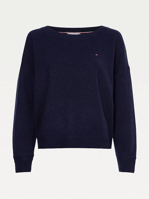 Blue Tommy Hilfiger Pure Wool Round Neck Jumper Women's Sweaters | TH726RCS