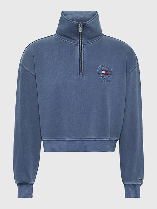 Blue Tommy Hilfiger Quarter Zip Relaxed Fit Women's Sweatshirts | TH639RWV