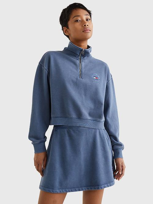 Blue Tommy Hilfiger Quarter Zip Relaxed Fit Women\'s Sweatshirts | TH639RWV