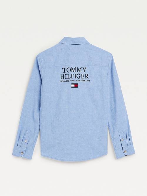 Blue Tommy Hilfiger Recycled Cotton Chambray Back Logo Boys' Shirts | TH549AQW