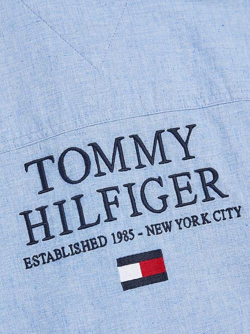 Blue Tommy Hilfiger Recycled Cotton Chambray Back Logo Boys' Shirts | TH549AQW