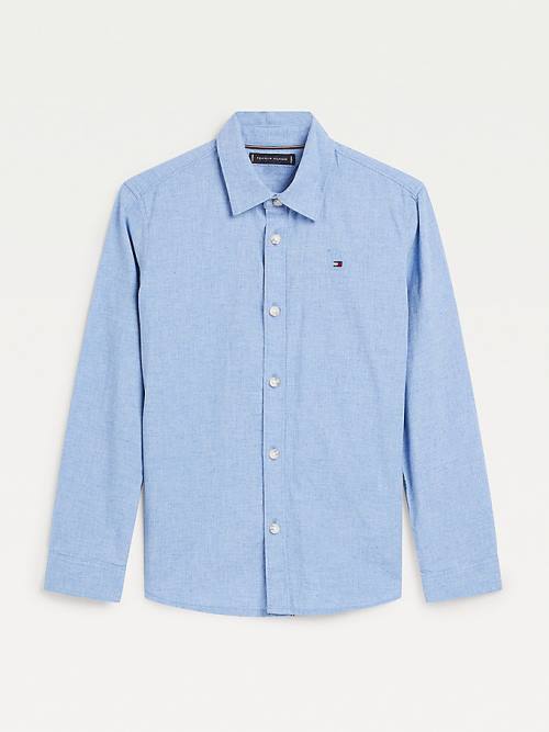 Blue Tommy Hilfiger Recycled Cotton Chambray Back Logo Boys\' Shirts | TH549AQW