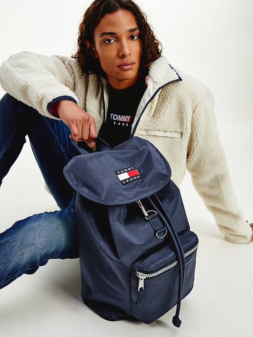 Blue Tommy Hilfiger Recycled Nylon Badge Backpack Men's Bags | TH315BHK