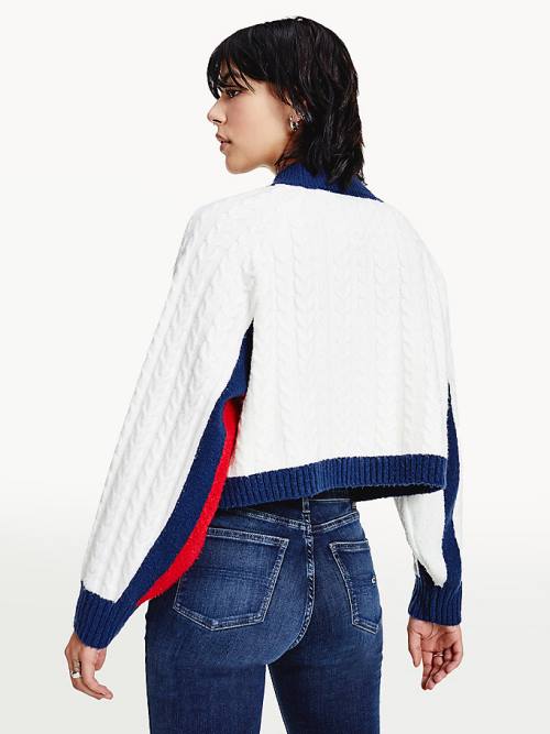 Blue Tommy Hilfiger Recycled Polyester Knit Cropped Flag Jumper Women's Sweaters | TH271KDV