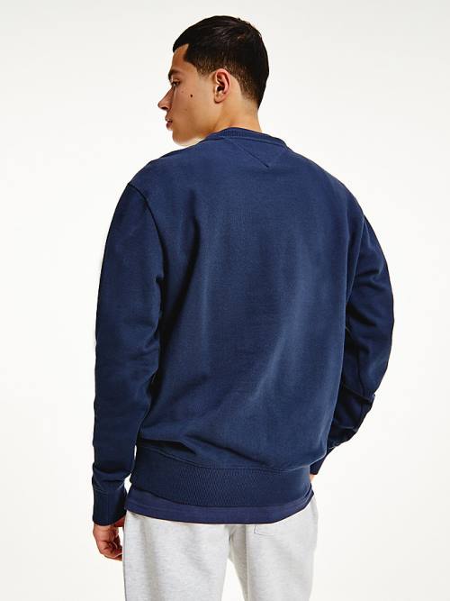 Blue Tommy Hilfiger Recycled Signature Logo Relaxed Men's Sweatshirts | TH516XFT