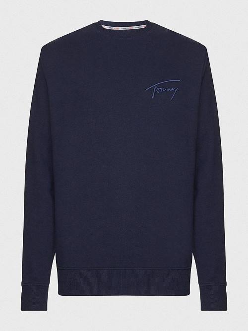 Blue Tommy Hilfiger Recycled Signature Logo Relaxed Men's Sweatshirts | TH516XFT