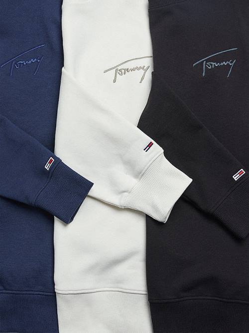 Blue Tommy Hilfiger Recycled Signature Logo Relaxed Men's Sweatshirts | TH516XFT