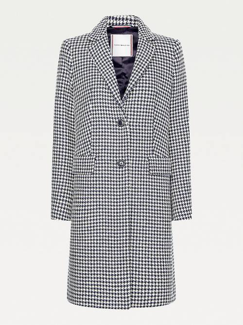 Blue Tommy Hilfiger Recycled Wool Blend Houndstooth Women's Coats | TH069FXC