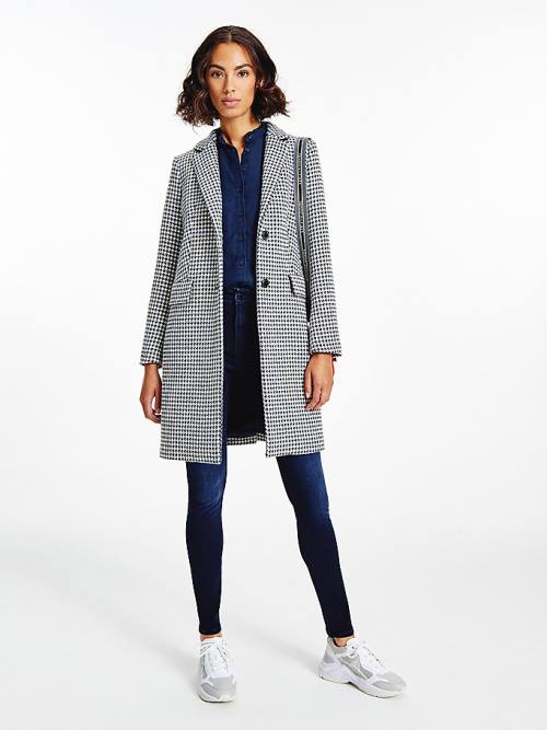 Blue Tommy Hilfiger Recycled Wool Blend Houndstooth Women\'s Coats | TH069FXC