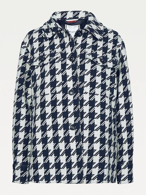 Blue Tommy Hilfiger Recycled Wool Blend Houndstooth Shacket Women's Coats | TH938BXZ