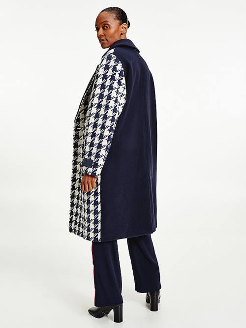 Blue Tommy Hilfiger Recycled Wool Double Breasted Houndstooth Women's Coats | TH168FUB