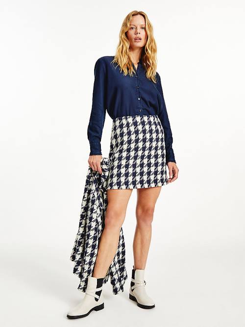 Blue Tommy Hilfiger Recycled Wool Jacquard Houndstooth Mini Women's Skirts | TH625SJZ