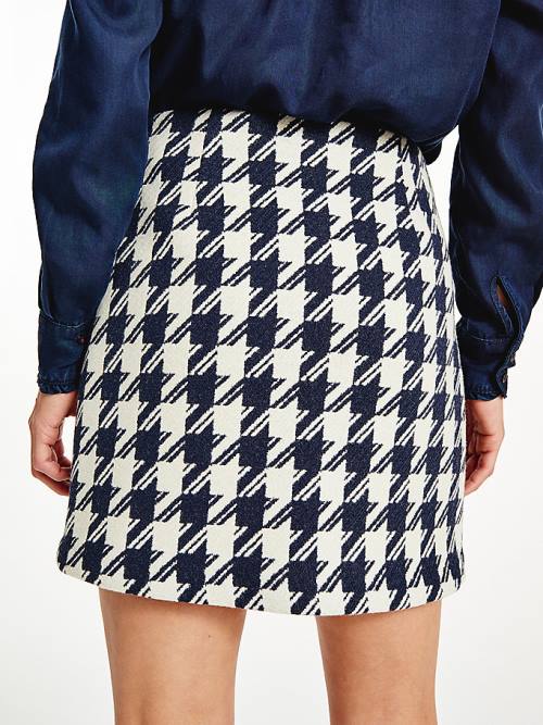 Blue Tommy Hilfiger Recycled Wool Jacquard Houndstooth Mini Women's Skirts | TH625SJZ