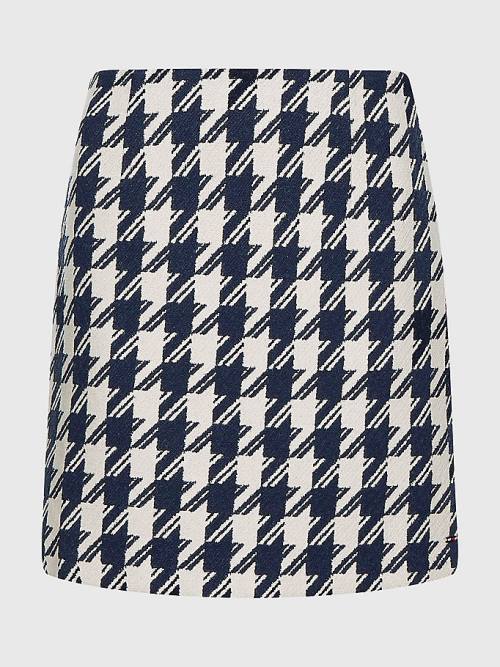 Blue Tommy Hilfiger Recycled Wool Jacquard Houndstooth Mini Women's Skirts | TH625SJZ