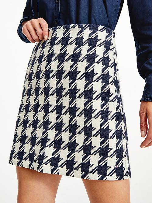 Blue Tommy Hilfiger Recycled Wool Jacquard Houndstooth Mini Women\'s Skirts | TH625SJZ