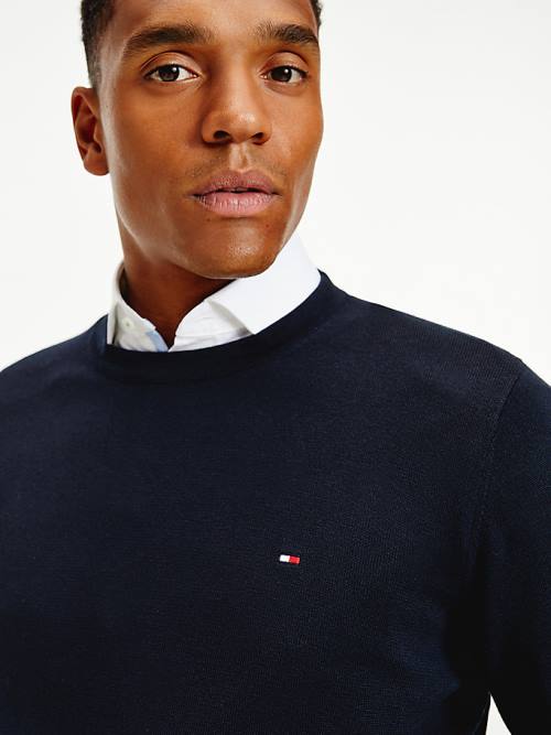 Blue Tommy Hilfiger Regular Fit Crew Neck Jumper Men's Sweaters | TH238ZFW