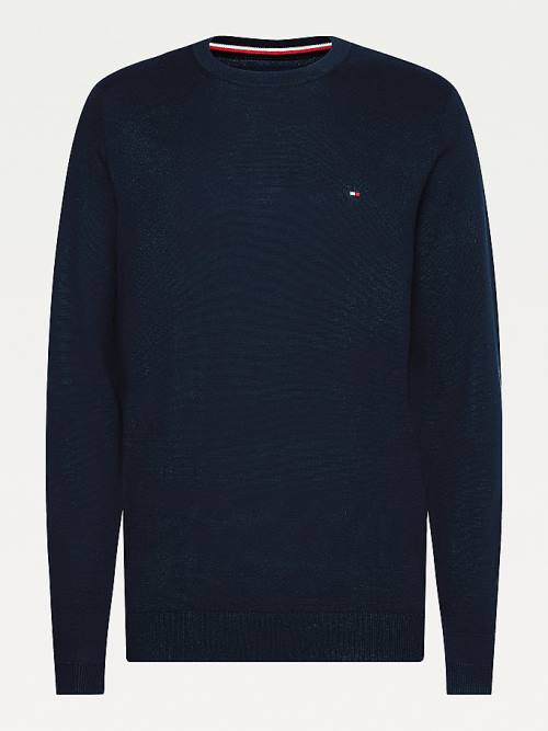 Blue Tommy Hilfiger Regular Fit Crew Neck Jumper Men's Sweaters | TH238ZFW