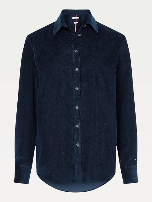 Blue Tommy Hilfiger Relaxed Fit Corduroy Women's Shirts | TH493SNE