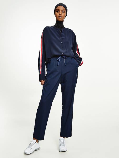 Blue Tommy Hilfiger Relaxed Fit Crepe Women's Blouse | TH639MOU