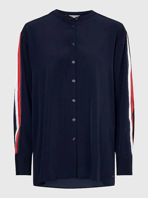 Blue Tommy Hilfiger Relaxed Fit Crepe Women's Blouse | TH639MOU