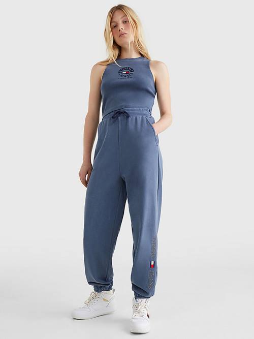 Blue Tommy Hilfiger Relaxed Fit Logo Joggers Women's Pants | TH956NOY