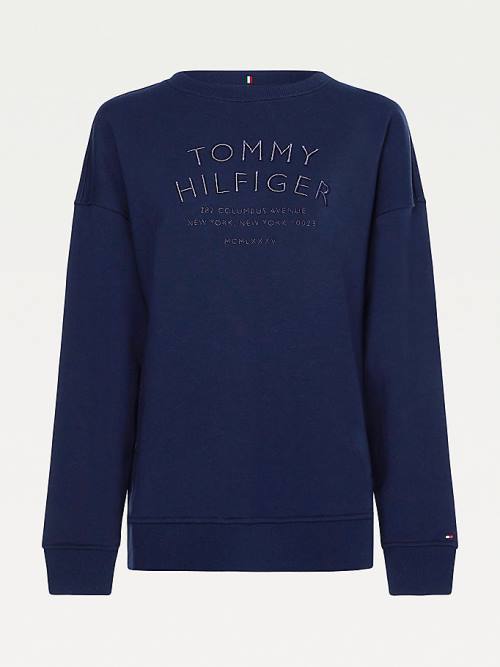 Blue Tommy Hilfiger Relaxed Fit Text Embroidery Women's Sweatshirts | TH024LCZ