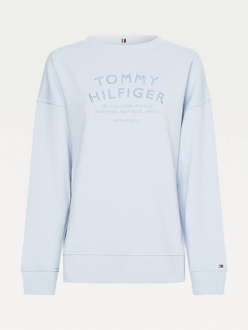 Blue Tommy Hilfiger Relaxed Fit Text Embroidery Women's Sweatshirts | TH470BZT