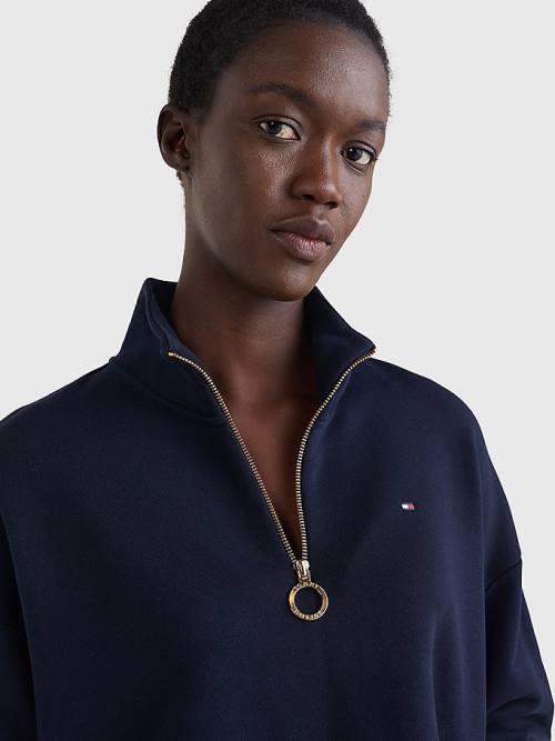 Blue Tommy Hilfiger Relaxed Half Zip Women's Sweatshirts | TH401TCB