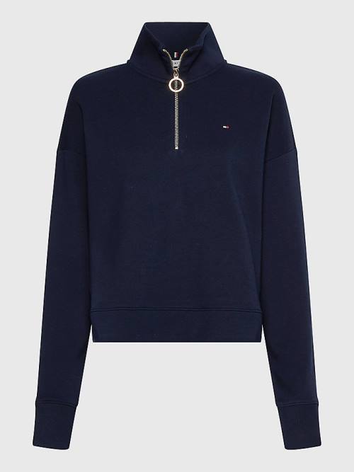 Blue Tommy Hilfiger Relaxed Half Zip Women's Sweatshirts | TH401TCB