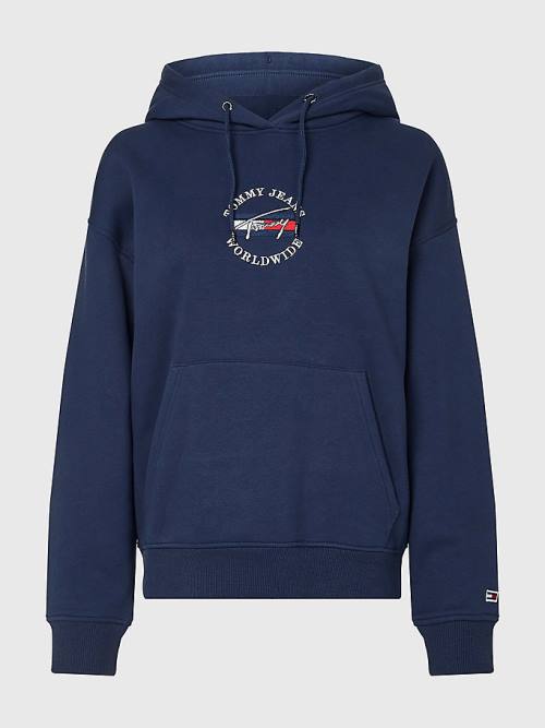 Blue Tommy Hilfiger Relaxed Timeless Signature Logo Women's Hoodie | TH473ASI