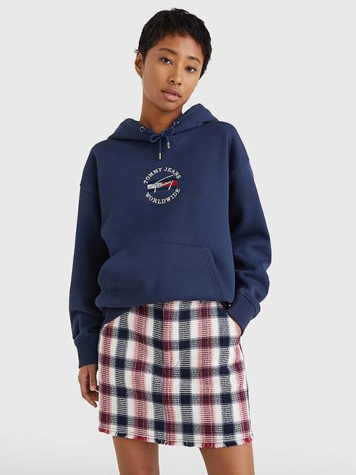 Blue Tommy Hilfiger Relaxed Timeless Signature Logo Women\'s Hoodie | TH473ASI