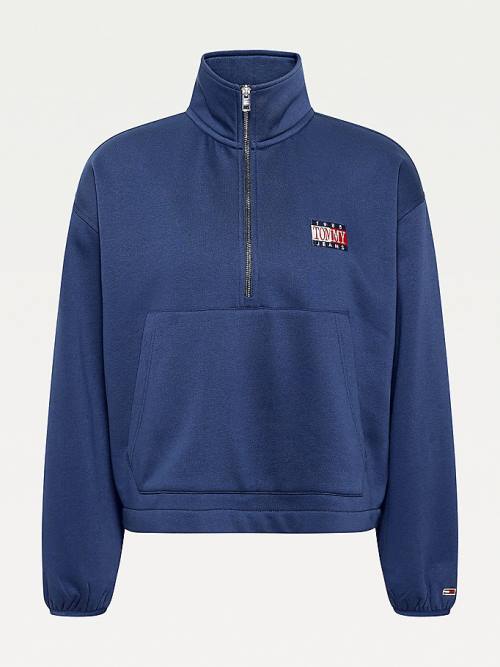 Blue Tommy Hilfiger Relaxed Timeless Tommy Logo Half-Zip Sweatshirt Women's Hoodie | TH462DVT