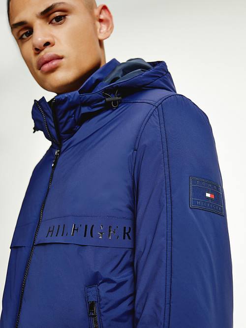 Blue Tommy Hilfiger Removable Hood Stretch Nylon Men's Jackets | TH241OLB