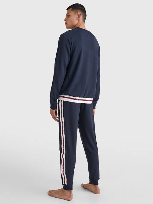 Blue Tommy Hilfiger Repeat Logo Track Sweatshirt Men's Pyjamas | TH865YHV