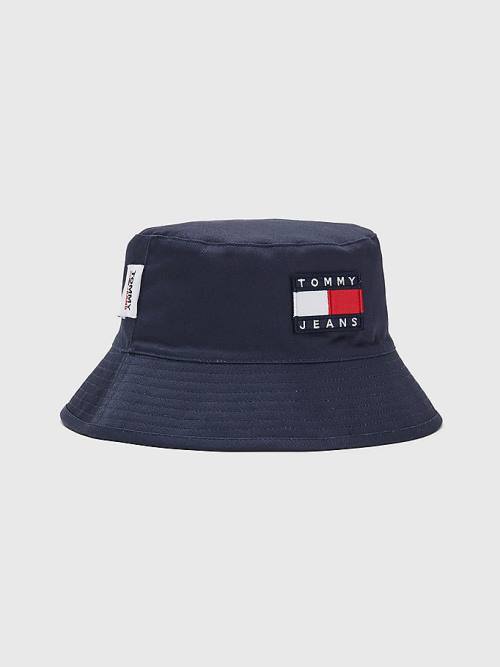 Blue Tommy Hilfiger Reversible Logo Bucket Men's Hats | TH783LRQ